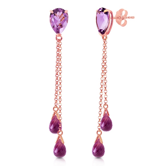 14K. SOLID GOLD CHANDELIER EARRING WITH AMETHYSTS - Picture 3 of 4